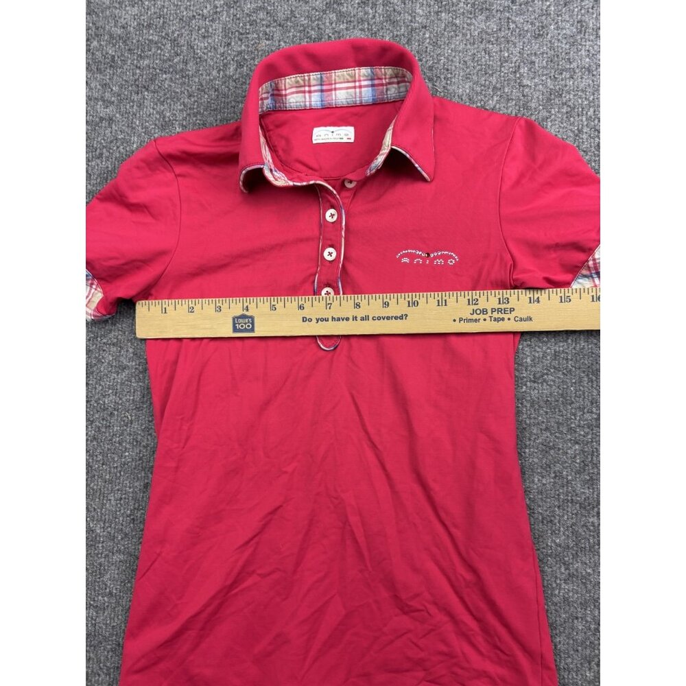 Animo Polo Shirt Womens Extra Small Red Plaid Trim Rhinestone Logo Made Italy - Picture 5 of 7